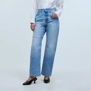 Madewell The Curvy 90s Straight Jean Raw Hem High-Rise Denim Revoir‎ Wash sz 27